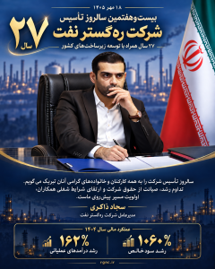 سجاد ذاکری، مدیرعامل شرکت ره‌ گستر نفت، در پیامی به مناسبت ۱۸ مهر، بیست‌ و هفتمین سالروز تأسیس این شرکت، ضمن تبریک این مناسبت به کارکنان و خانواده ‌های آنان، بر تداوم رشد مالی، توسعه فعالیت‌ های اجرایی، حفظ حقوق شرکت و ارتقای شرایط شغلی کارکنان تأکید کرد.